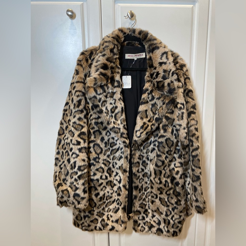 Free People “Lola” Leopard Faux Fur Jacket